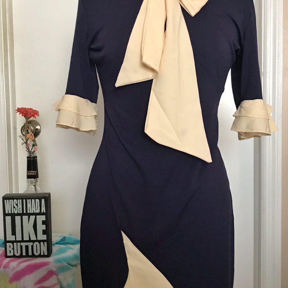 Bodycon Cocktail Work Dress | Half Sleeve | Bow Tie Size  L
